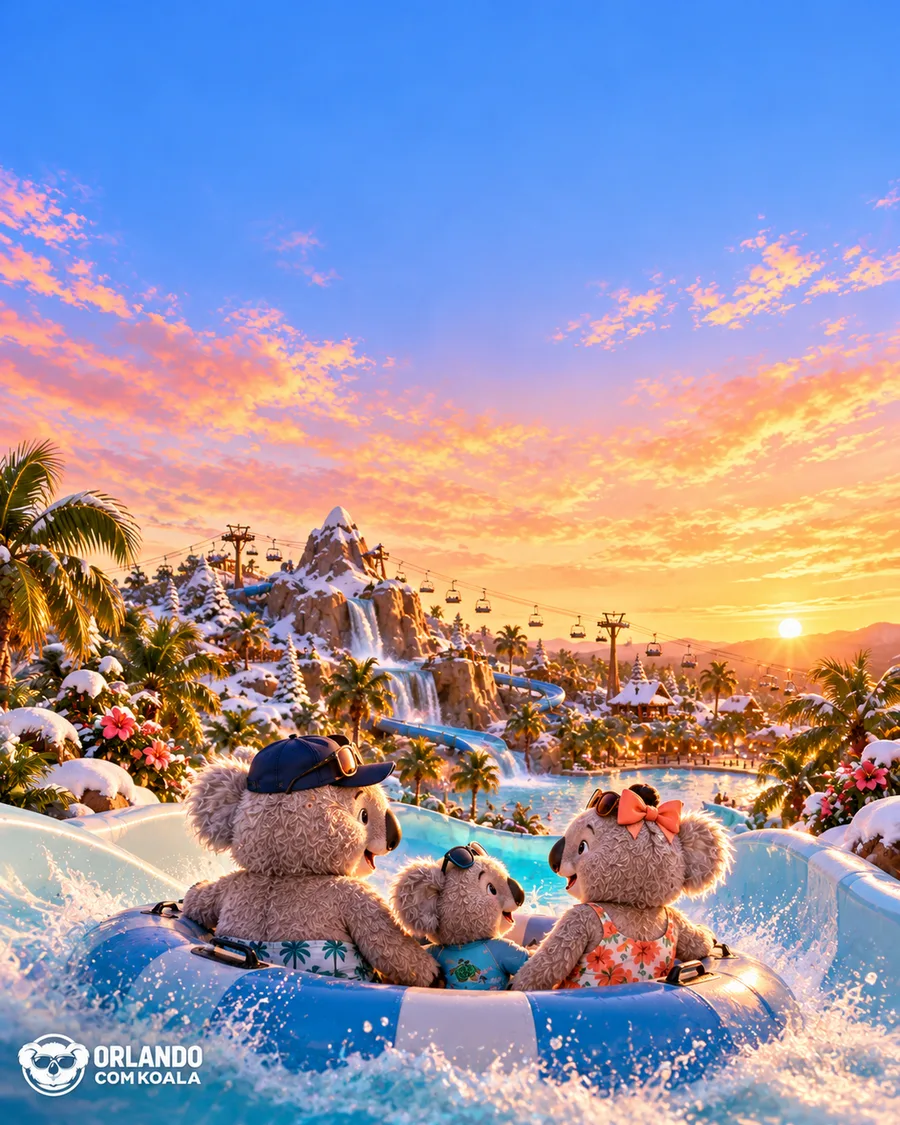 Família Koala no bote do parque aquático