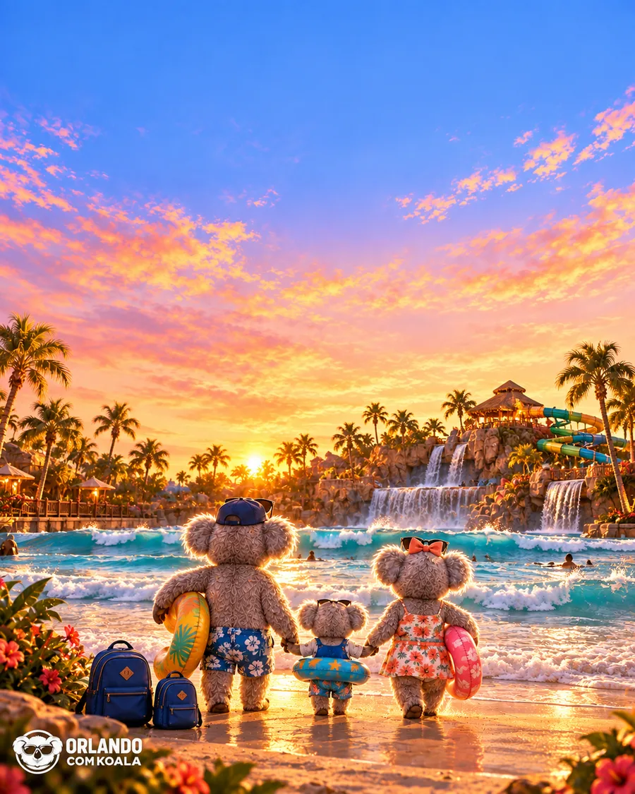 Família Koala na piscina de ondas