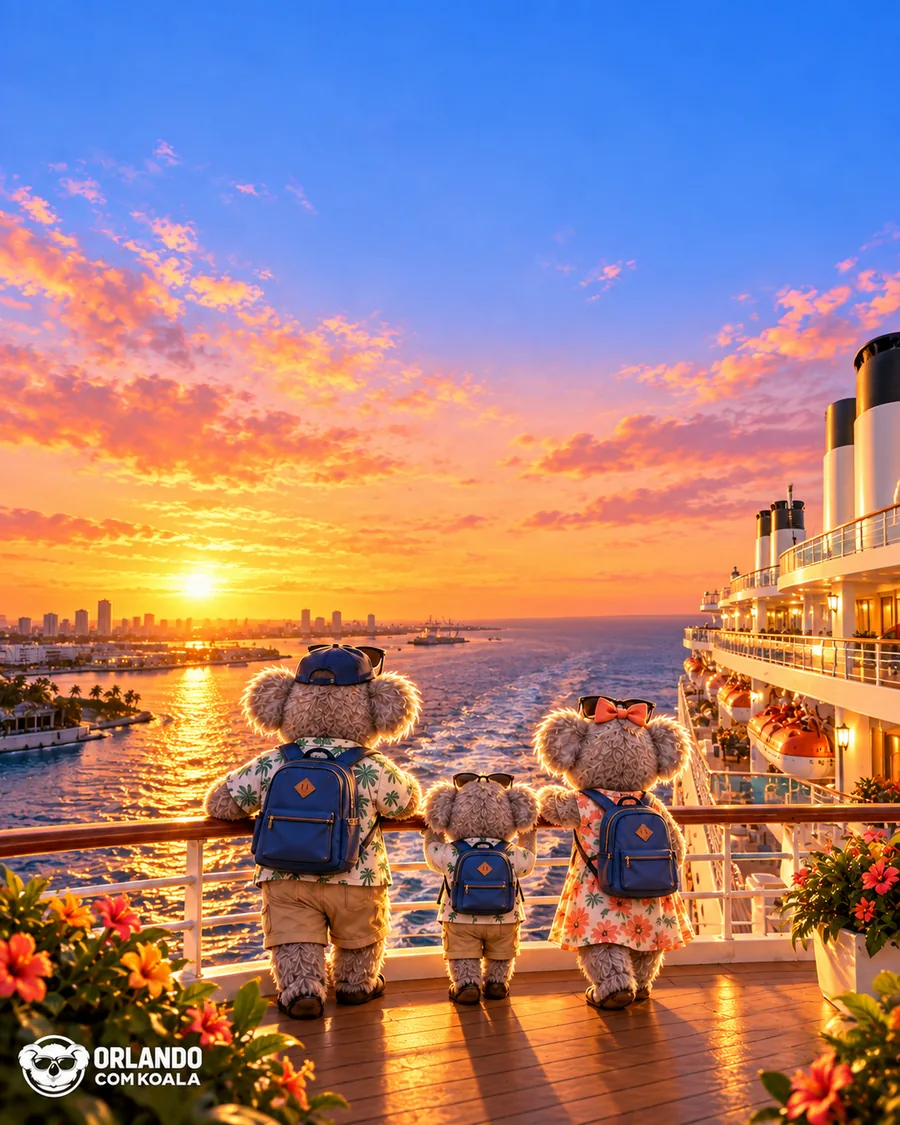 Família Koala no convés do navio da Disney