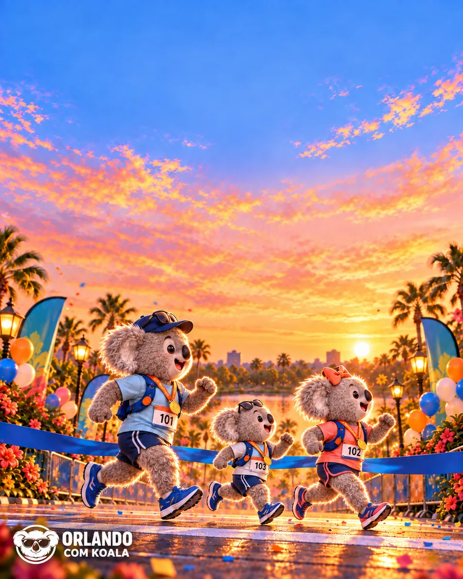 Família Koala correndo em prova da Disney