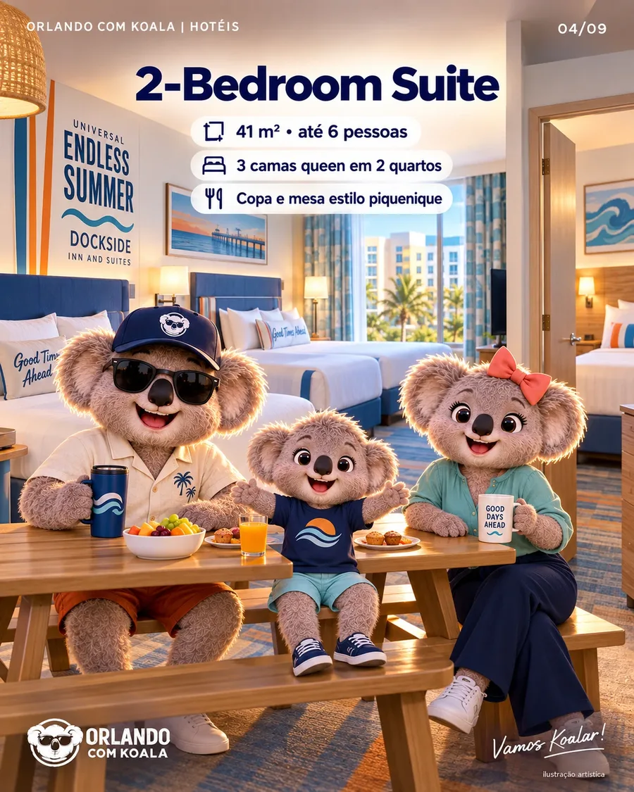 Suíte com dois quartos · Universal Endless Summer Dockside, arte Orlando com Koala
