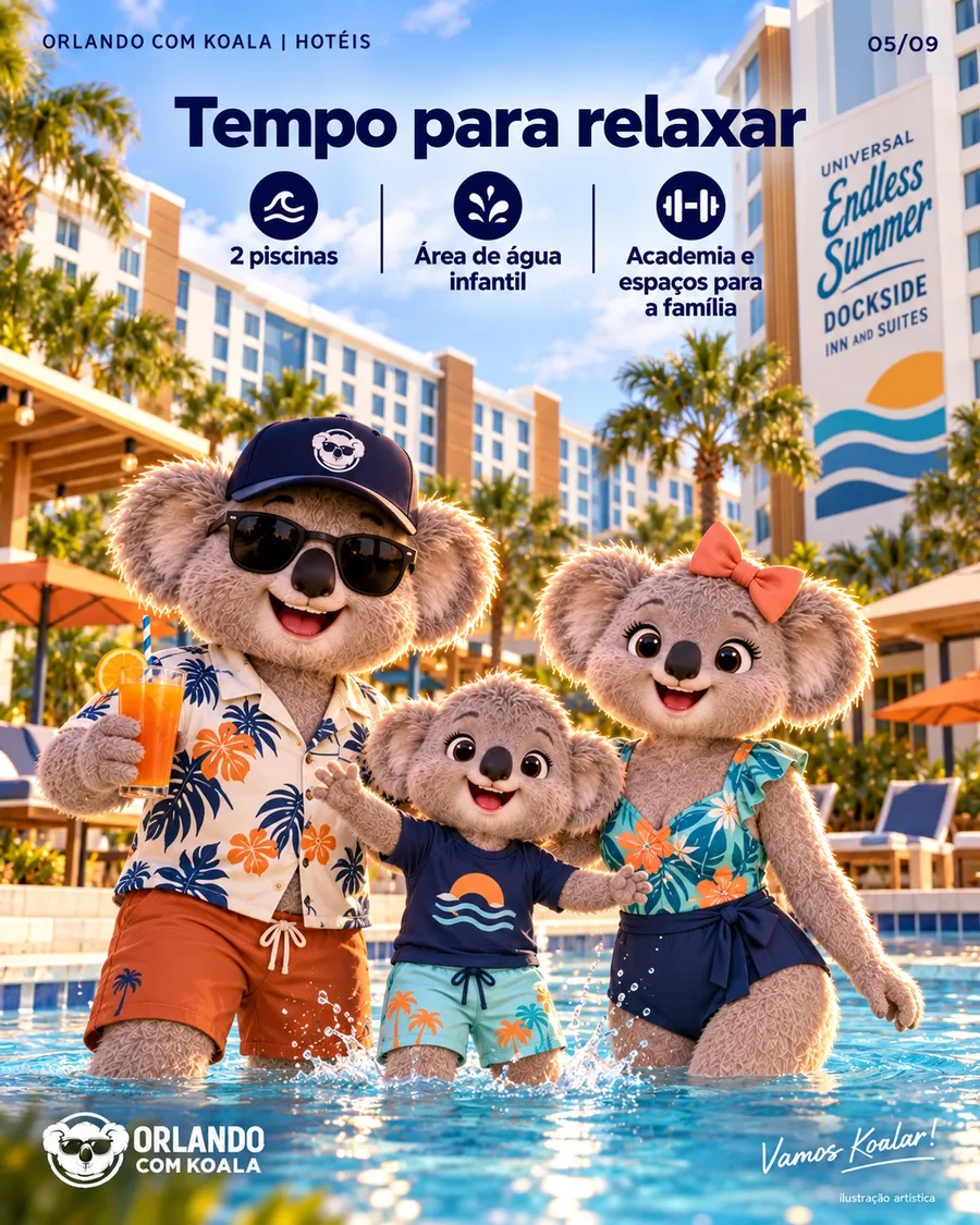 Comodidades e recreação · Universal Endless Summer Dockside, arte Orlando com Koala