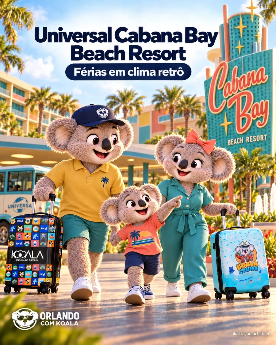 Família Koala no Cabana Bay, vizinho do Volcano Bay