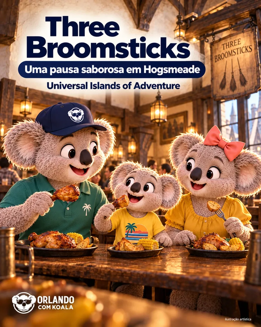 Família Koala almoçando no Three Broomsticks
